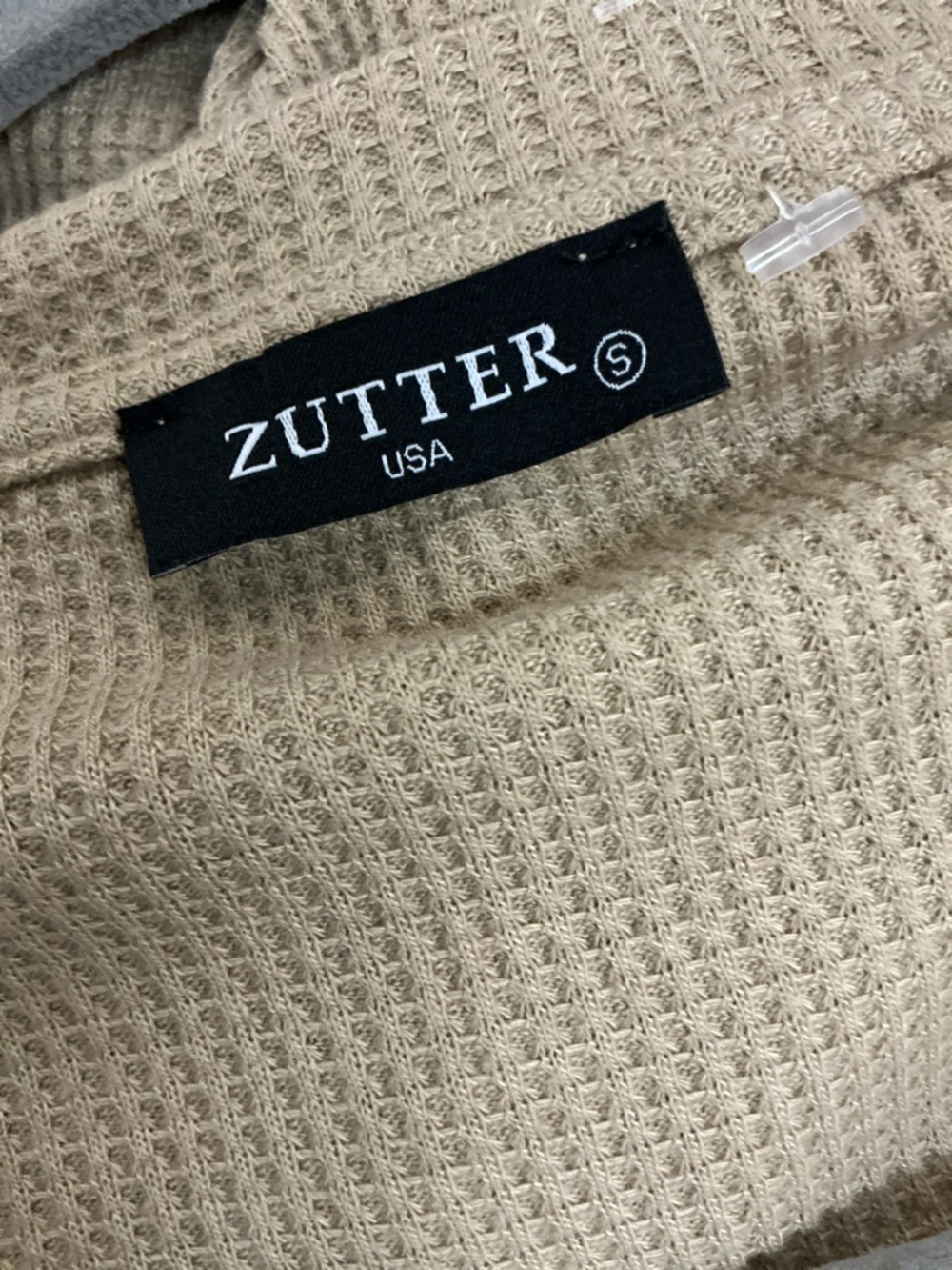 ZUTTER Long Sleeve Waffle Knit Top S 18” p2p Beige NWOT - Picture 3 of 8